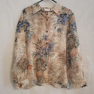 Alfred Dunner Floral Burnout Button Down Shirt
